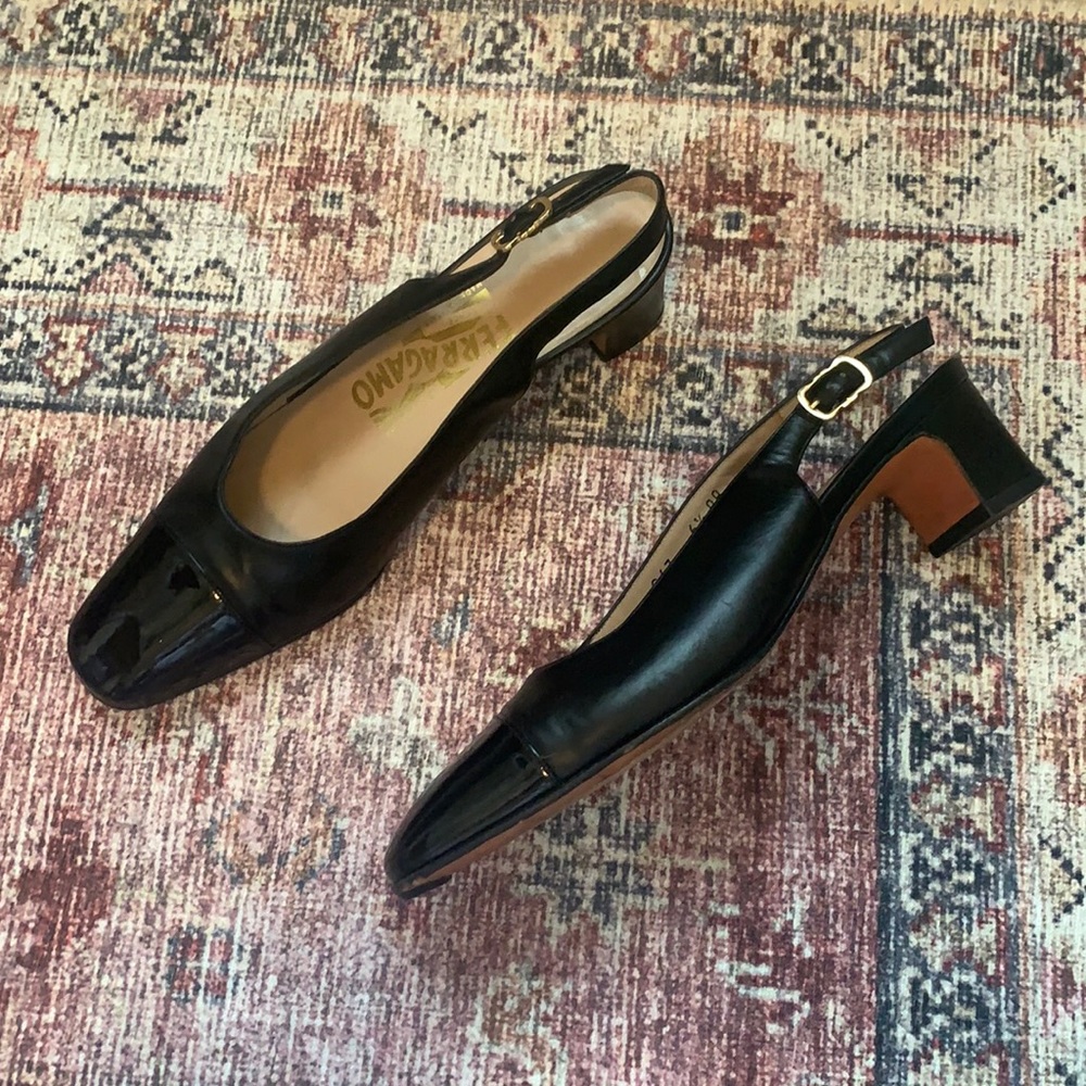 Salvatore Ferragamo sling back closed toe heels. Size 6 1/2